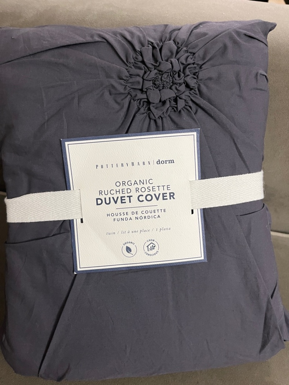 Pottery Barn Organic Ruched Rosette Duvet Cover - Charcoal